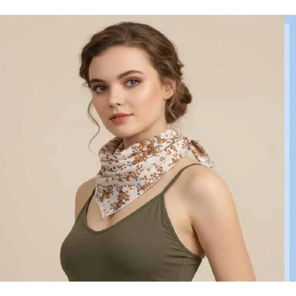 Boutique Beige Neutral Floral Cotton Bandana Boho Cottage Western NEW